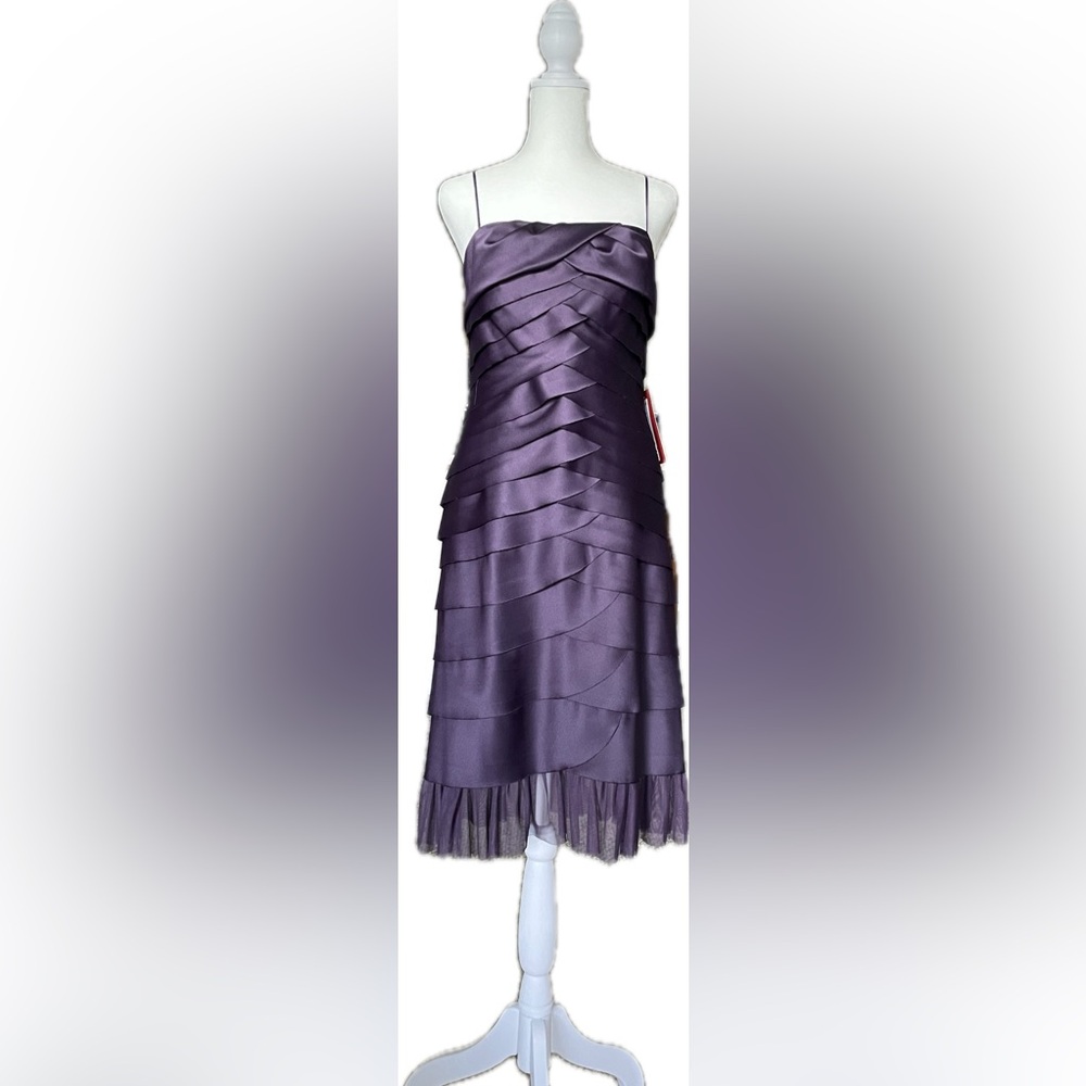 JS Collections Layered Satin Midi Dress in Purple w/ Matching Shawl